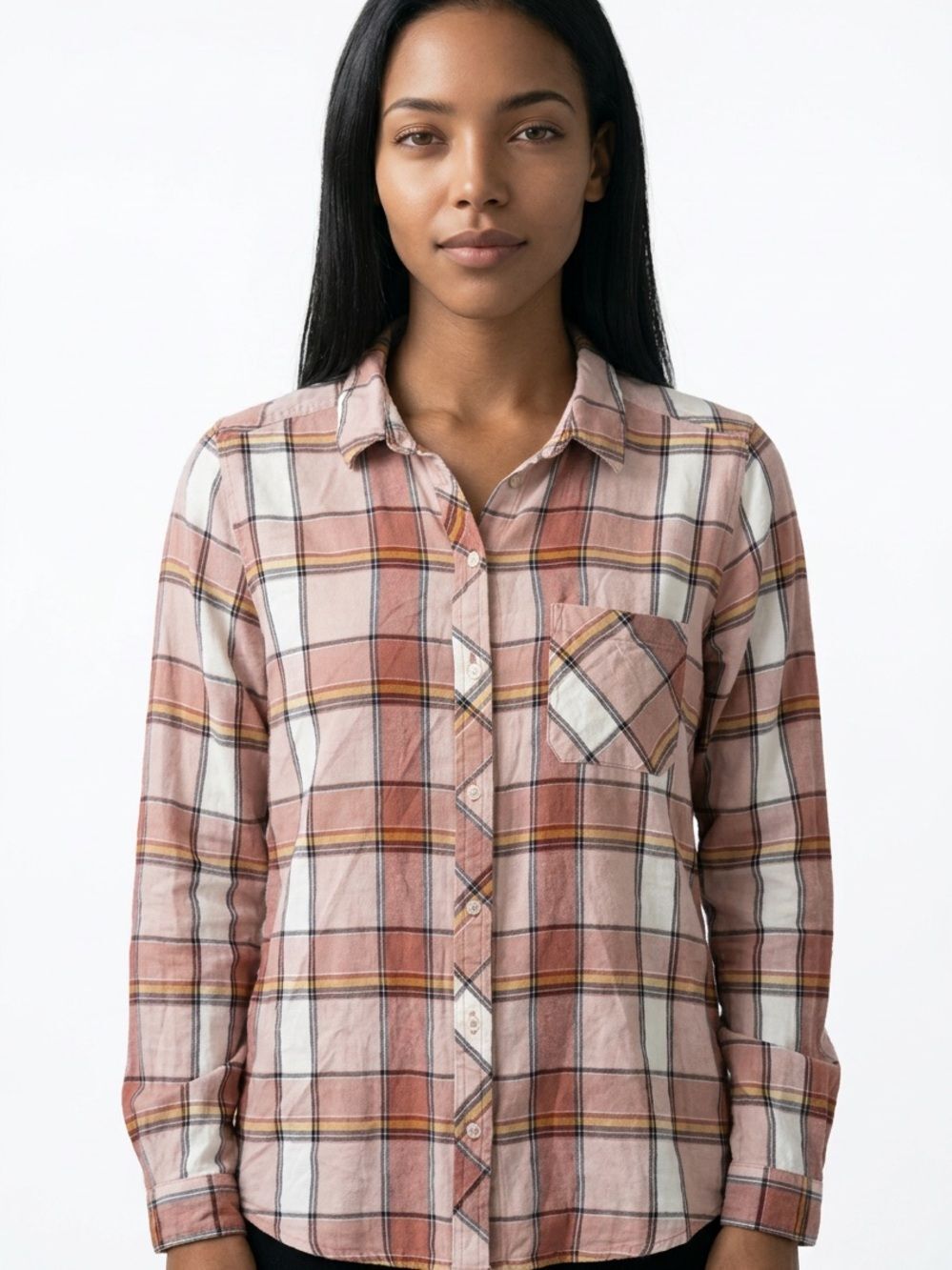 UNIVERSAL THREAD | Plaid Button-Up Shirt in Rust Orange Tones Women’s Size Large